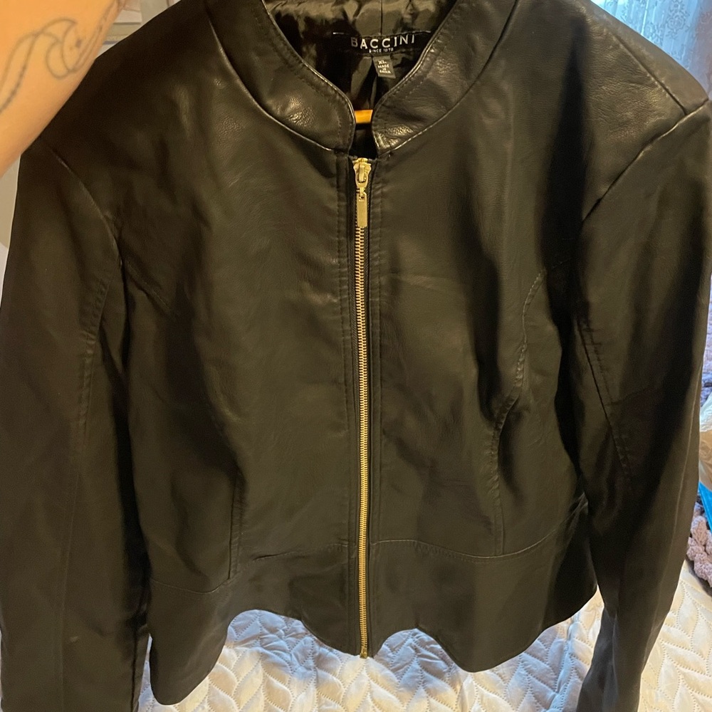 Baccini Women's Black Faux Leather Peplum Jacket